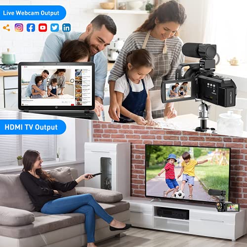 4K Video Camera Camcorder UHD 48MP WiFi IR Night Vision Vlogging Camera for YouTube Touch Screen 16X Digital Zoom Camera Recorder with Microphone, Handheld Stabilizer, Lens Hood, Remote,2 Batteries