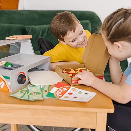 Melissa and Doug Top and Bake Wooden Pizza Counter Play Set (41 Pcs) - Pizza Toy Wooden Play Food Set, Pretend Pizza Sets For Kids Ages 3+