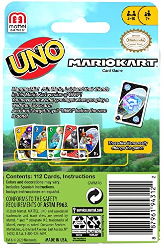 Mattel Games UNO Mario Kart Card Game for Kids, Adults, Family and Game Night with Special Rule for 2-10 Players