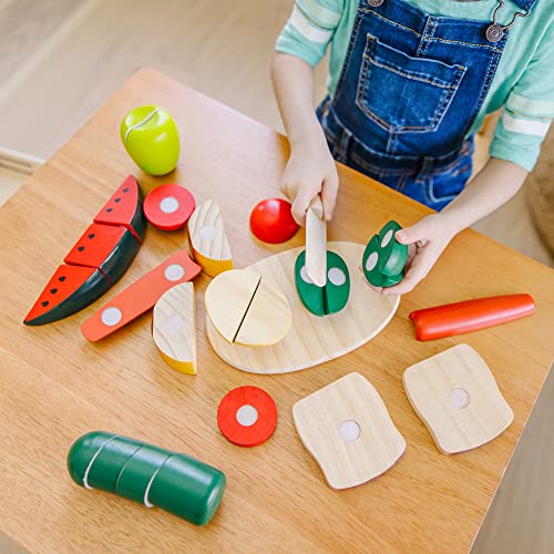 Melissa and Doug Cutting Food - Play Set With 25+ Hand-Painted Wooden Pieces, Knife, and Cutting Board - Pretend Play Kitchen Fruit Toys For Toddlers And Kids Ages 3+