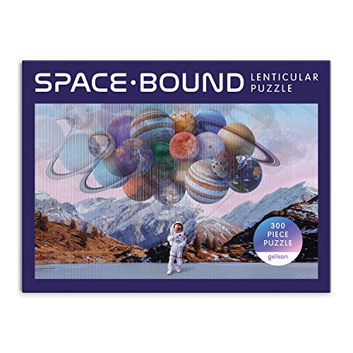 Space Bound 300 Piece Lenticular Puzzle from Galison - Watch The Planet Balloons Float into Outer Space with This Surreal Jigsaw Puzzle, Challenging and Fun, 17.75' x 11', Unique Gift Idea