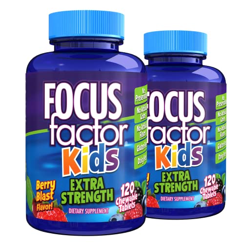 Focus Factor Kids Extra Strength Daily Chewable for Brain Health Support, 120 Count – Vitamins for Kids - Quality Formula – Gluten and Dairy Free Supplements for Children (2 Pack)