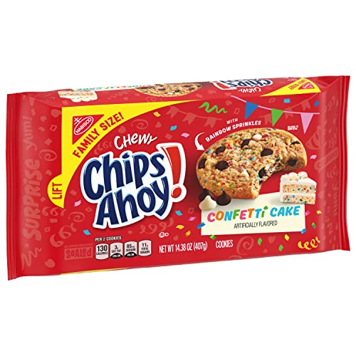 CHIPS AHOY! Chewy Confetti Cake Chocolate Chip Cookies with Rainbow Sprinkles, Birthday Cookies, Family Size, 12 - 14.38 oz Packs