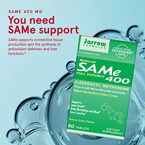 Jarrow Formulas Same 400 mg - 60 Tablets - Highest Concentration of Active S,S Form - Supports Joint Health, Liver Function, Brain Metabolism, Mood and Antioxidant Defense - 60 Servings