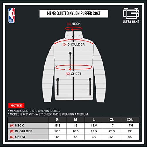 Ultra Game NBA San Antonio Spurs Mens Lightweight Packable Puffer Down Jacket, Black, XX-Large