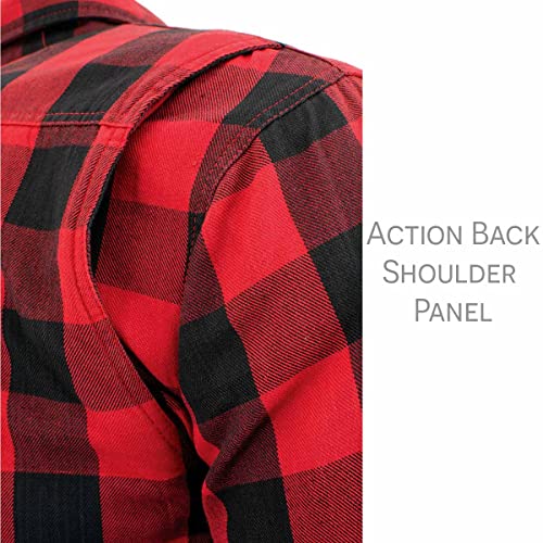 Milwaukee Leather MPM1631 Men's Plaid Flannel Biker Shirt with CE Approved Armor - Reinforced w/Aramid Fiber - Small Red