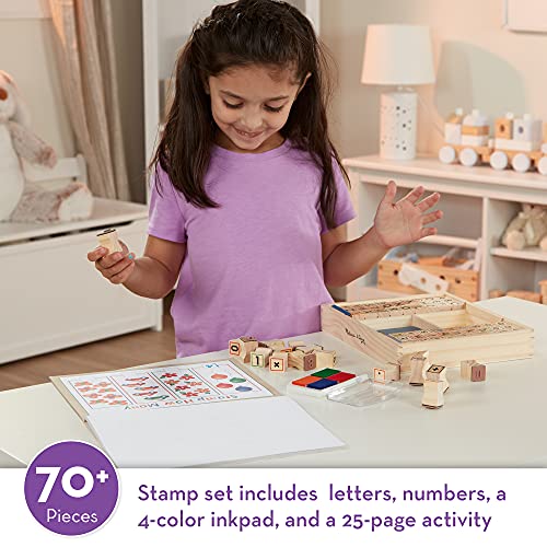 Melissa and Doug Deluxe Letters and Numbers Wooden Stamp Set ABCs 123s With Activity Book, 4-Color Stamp Pad - ABC Stamps, Kids Arts and Crafts, Letter Stamps, Number Stamps For Kids Ages 4+