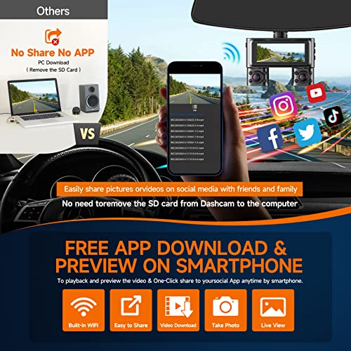 HUPEJOS V7 360° Dash Cam, 4 Channel Quad Camera FHD 1080P*4 Front, Left, Right, and Rear with WiFi, Adjustable Lens Dash Camera for Cars with Night Vision, Free 128GB Card，24 Hours Radar Parking Mode