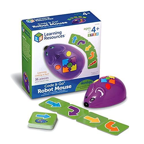 Learning Resources Code and Go Robot Mouse - 31 Pieces, Ages 4+, Coding STEM Toys, Screen-Free Coding Toys for Kids