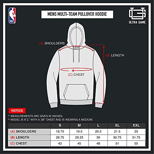 Ultra Game NBA Multi Team Mens Soft Fleece Pullover Hoodie Sweatshirt, Black, Large