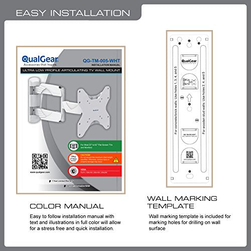 QualGear Qg-TM-005-WHT 23-Inch to 42-Inch Premium Quality Contemporary Style Ultra Low Profile Full Motion Wall Mount Led TVs, White [UL Listed]