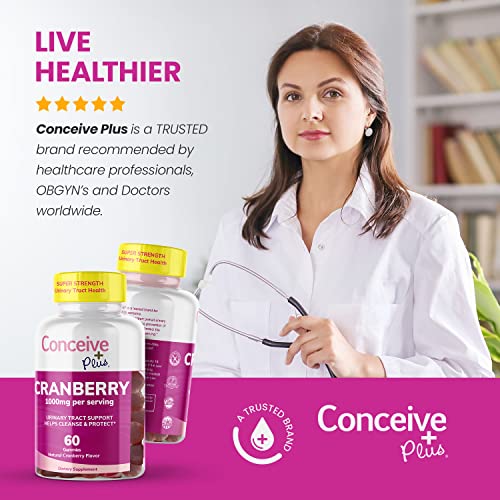 CONCEIVE PLUS Cranberry Gummies - 1000mg Strength Cranberry Gummy Vitamins, Urinary Health, 60 Gummy Count, 30 Day Supply