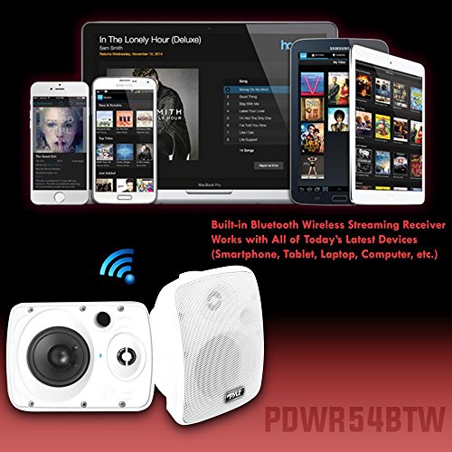 Pyle Outdoor Waterproof Wireless Bluetooth Speaker - 5.25 Inch Pair 2-Way Weatherproof Wall/Ceiling Mounted Dual Speakers w/Heavy Duty Grill, Universal Mount, Patio, Indoor Use PDWR54BTW (White)