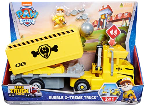Paw Patrol, Rubble 2 in 1 Transforming X-Treme Truck with Excavator Toy, Crane Toy, Lights and Sounds, Action Figures, Kids Toys for Ages 3 and up