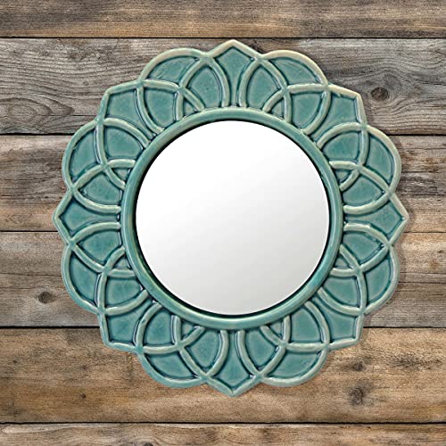 Stonebriar Decorative 9' Turquoise Round Floral Ceramic Accent Wall Mirror