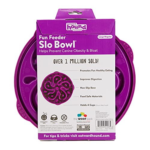 Outward Hound Fun Feeder Slo Bowl, Slow Feeder Dog Bowl, Large/Regular, Purple