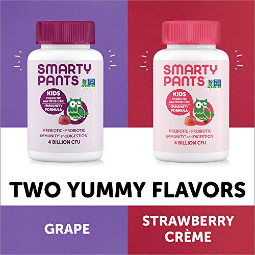 SmartyPants Kids Probiotic Immunity Gummies: Prebiotics and Probiotics for Immune Support and Digestive Comfort, Grape Flavor, Vegan Gummy Vitamins, 60 Count, 30 Day Supply, No Refrigeration Required