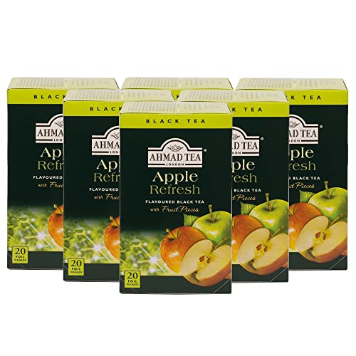 Ahmad Tea Black Tea, Apple Refresh Teabags, 20 ct (Pack of 6) - Caffeinated and Sugar-Free