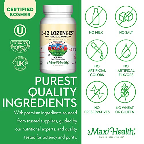 Vitamin B12 Lozenges with Folic Acid and Biotin - Sublingual B12 Vitamins Strawberry Flavor - Vegetarian Kosher B 12 Vitamin - Vit B12 Supplement for Red Blood Cell Production and Energy (90 Count)