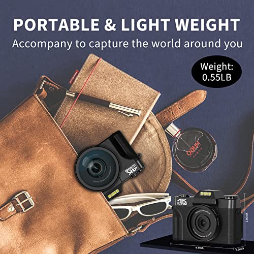 VJIANGER Digital Camera for Photography and Video 4K 48MP Vlogging Camera for YouTube with 180° Flip Screen,16X Digital Zoom,52mm Wide Angle and Macro Lens, 32GB TF Card, 2 Batteries (W01-Black)