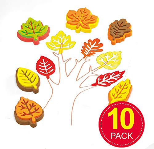 Baker Ross EF861 Foam Leaf Shaped Stampers - Pack of 10, Fall Stampers for Kids, Kids Foam Stamps, Fall Crafts for Kids