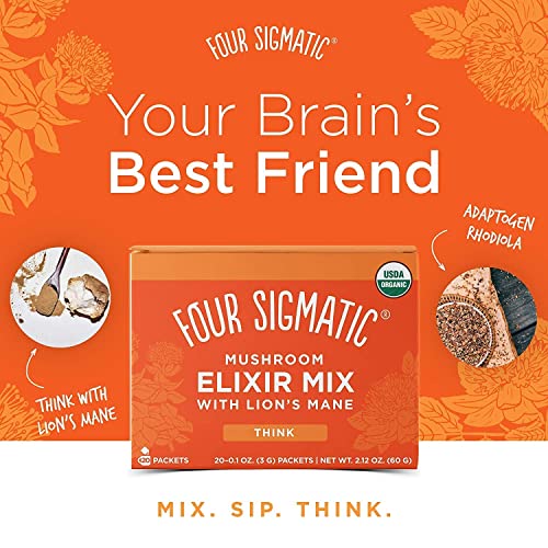 Lion's Mane Elixir Mushroom Coffee Alternative by Four Sigmatic | Organic Lion's Mane Mushroom Powder, Rhodiola and Rose Hips | Immune and Memory Support | Paleo | Pack of 20