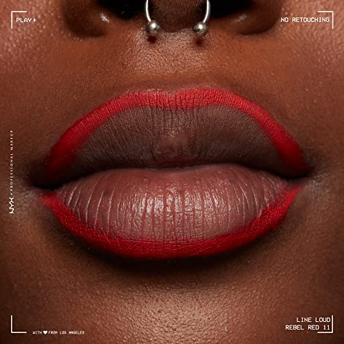 NYX PROFESSIONAL MAKEUP Line Loud Lip Liner, Longwear and Pigmented Lip Pencil with Jojoba Oil and Vitamin E - Rebel Red (Warm Red)