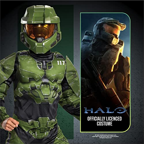 Halo Infinite Master Chief Costume, Kids Size Muscle Padded Video Game Inspired Character Jumpsuit, Child Size XL (14-16)