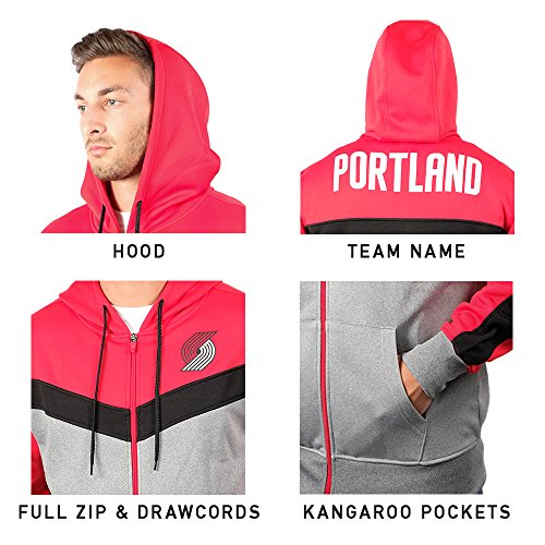 Ultra Game NBA Portland Trail Blazers Mens Soft Fleece Full Zip Jacket Hoodie, Team Color, Small