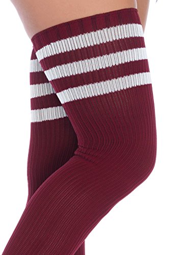 Leg Avenue womens Athletic Three Striped Knee High Socks Costume Accessories, Burgundy, One Size US