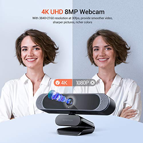 4K Webcam, DEPSTECH DW49 HD 8MP Sony Sensor Autofocus Webcam with Microphone, Privacy Cover and Tripod, Plug and Play USB Computer Web Camera for Pro Streaming/Online Teaching/Video Calling/Zoom/Skype