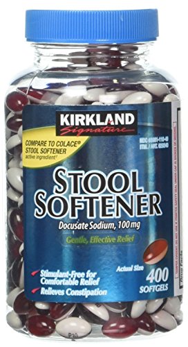 Compare Stool Softener to Colace! - Kirkland Signature Stool Softener Docusate Sodium 100 Mg, (400 Softgels) in One Bottle , Pack of 4