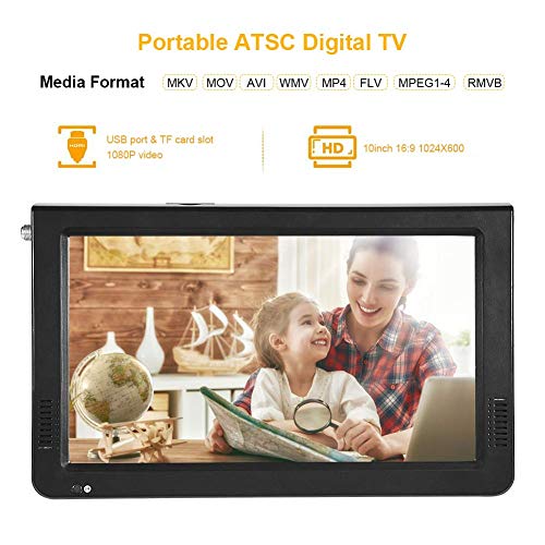 Eboxer 10 inch Portable TV ATSC Digital Television 16:9 TFT LED 1080P HDMI Video Player with USB/TF Card Slot Built in Rechargeable Battery for Home Car Outdoor Travel (01)