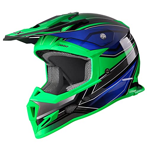 GLX GX23 Dirt Bike Off-Road Motocross ATV Motorcycle Full Face Helmet for Men Women, DOT Approved (Sear Green, Medium)