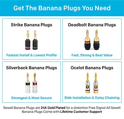 Sewell SW-29863-12 Deadbolt Banana Plugs 12-Pairs by, Gold Plated Speaker Plugs, Quick Connect