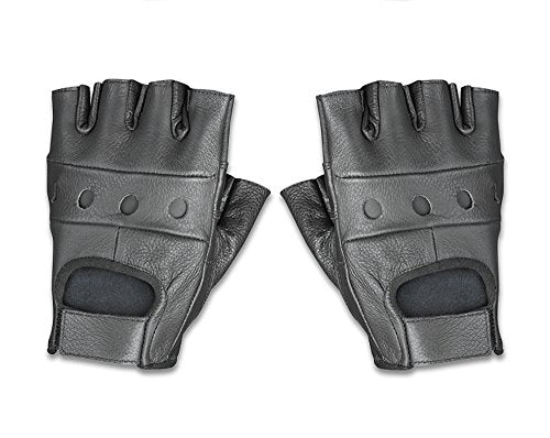 Raider BCS-500-S BCS-500 Leather Fingerless Men's Motorcycle Premium Driving Gloves (Black, Small)