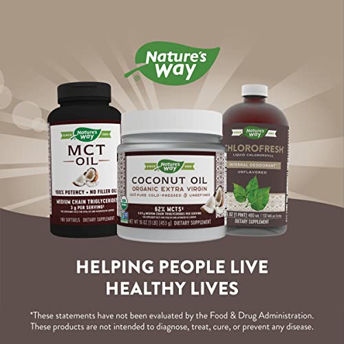 Nature's Way Organic Extra Virgin Coconut Oil, Pure and Unrefined, 62% MCTs, 16 Oz