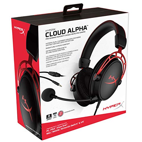 HyperX Cloud Alpha - Gaming Headset, Dual Chamber Drivers, Legendary Comfort, Aluminum Frame, Detachable Microphone, Works on PC, PS4, PS5, Xbox One/ Series X|S, Nintendo Switch and Mobile – Red