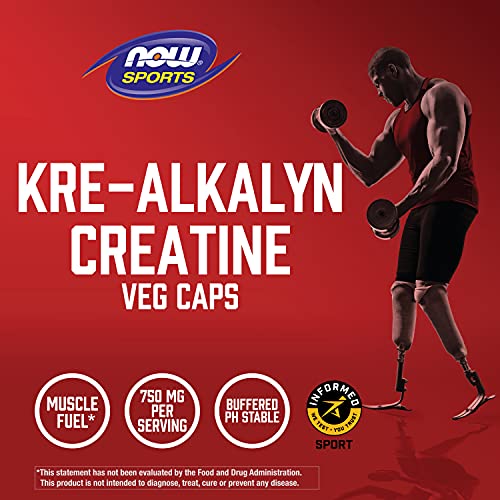 NOW Sports Nutrition, Kre-Alkalyn Creatine 750 mg, Mass Building*/Energy Production*, 240 Veg Capsules