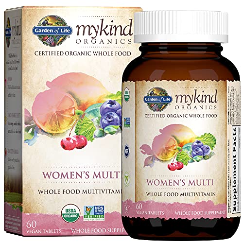 Garden of Life Organic Multivitamin for Women, mykind Organics Womens Multi with Vitamin C, D, Folate, B6, B12, Biotin, Iron, Vegan Whole Food Vitamins for Women, Energy, Skin, Nails, 60 Tablets