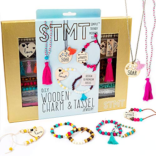 STMT DIY Wooden Charm and Tassel Jewelry Kit, Design and Create 10+ Accessories, Great Tween and Teen Bead Kit, Perfect for Sleepovers and Girl's Night, Custom Trendy Jewelry for Kids 8+