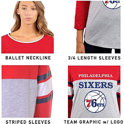 Ultra Game NBA Brooklyn Nets Womens T-Shirt Raglan Baseball 3/4 Long Sleeve Tee Shirt, Heather Gray, Large