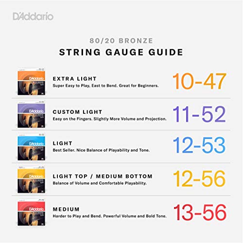 D'Addario Guitar Strings - Acoustic Guitar Strings - 80/20 Bronze - For 6 String Guitar - Deep, Bright, Projecting Tone - EJ11-3D - Light, 12-53 - 3-Pack