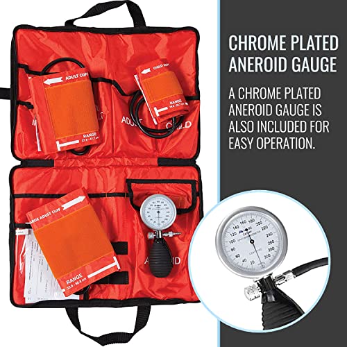 MABIS Medic-Kit3 EMT and Paramedic First Aid Kit with 3 Calibrated Nylon Blood Pressure Cuffs, Sizes Included: Large Adult, Adult and Child, Orange