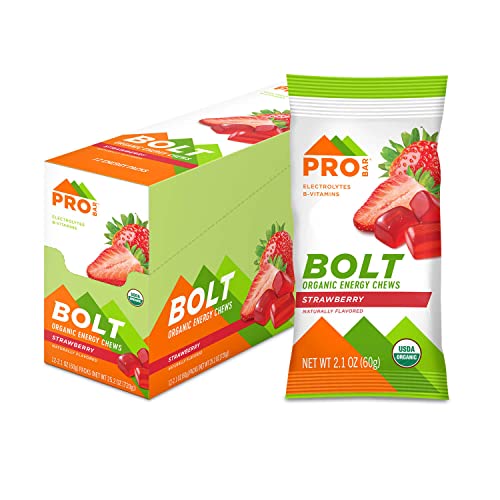 PROBAR - Bolt Organic Energy Chews, Strawberry, Non-GMO, Gluten-Free, USDA Certified Organic, Healthy, Natural Energy, Fast Fuel with Vitamins B and C (12 Count)