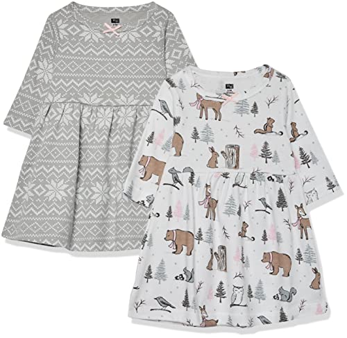 Hudson Baby Infant and Toddler Girl Cotton Dresses Gray Winter Forest, 6-9 Months