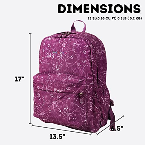 J World New York Oz Backpack for Teen Girls Boys Womens School Bookbag, Love Purple, One Size