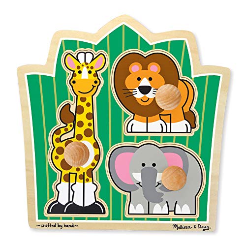 Melissa and Doug Jungle Friends Safari Animals Jumbo Knob Wooden Puzzle - Wooden Peg Chunky Baby Puzzle, Preschool Learning Puzzle, Wooden Puzzle Board For Toddlers Ages 1+