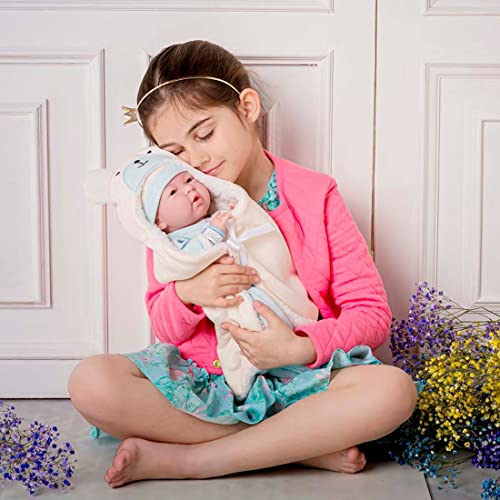 JC Toys - La Newborn Nursery | 8 Piece Bunting Soft Body Baby Doll Gift Set | 15.5' Life-Like Soft and Posable Newborn Doll with Accessories | Blue Bear| Light Blue | Ages 2+ (18790)