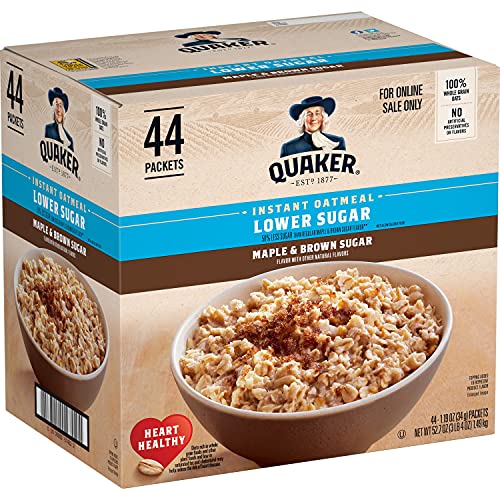 Quaker Instant Oatmeal Lower, Maple and Brown Sugar, 1.19 Oz, Pack of 44